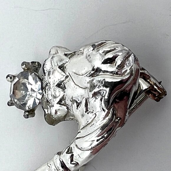 Tobacco Smoking Pipe Silver Tone Brooch Lapel Pin Tie Tack With Rhinestone - Picture 10 of 11